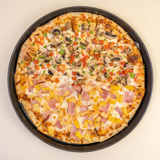 Medium Half & Half Specialty Pizzas.