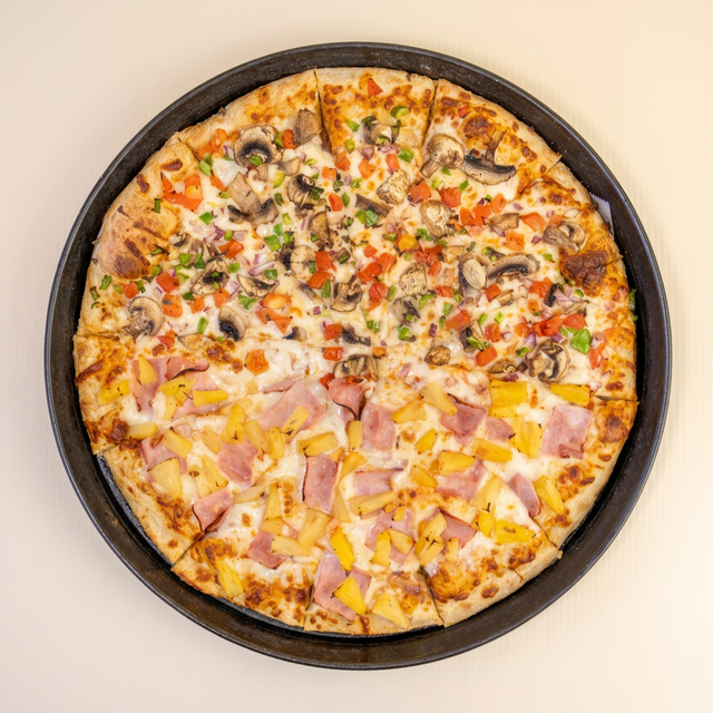 Large Half & Half Specialty Pizzas.